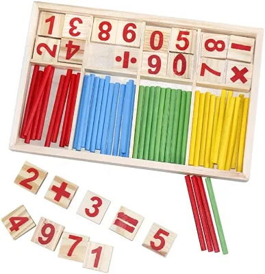 EASTOMMY Wooden Counting Stick Toy, Educational Wooden Rods, Kid Count Sticks for Math Number Blocks and Sticks Game (4color)