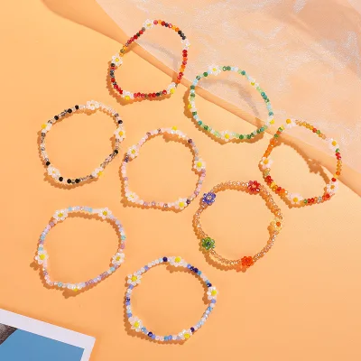 Bohemia Handmade Plastic Beaded Charm Bracelet Fashion Women Trendy Colourful Daisy Flower Gift