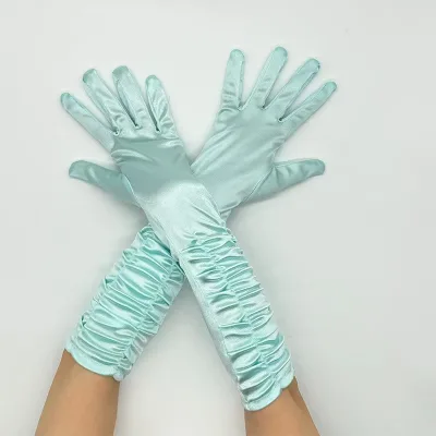 High Quality Thin Elastic Women Professional Club Dance Appeal Glove Female Long Lace Pleated Pattern Dress Gloves Accessories