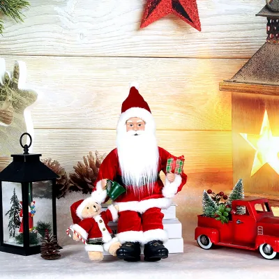 Standing Christmas Santa Figurines Home Decor 18" Inch Red Standing Santa Claus Figurine Doll With Little Bear and Gifts Box