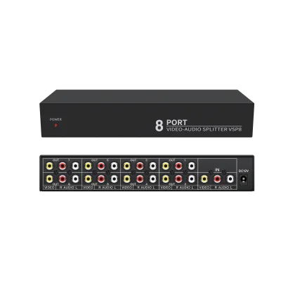 Tonli 8 PORT RCA VIDEO AUDIO SPLITTER 1 in 8 Out Bandwidth 250mhz with Iron Shell Two Way Switch Black DC12V