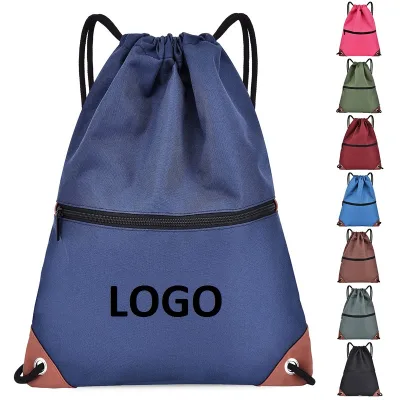 New Style Drawstring Bag With Front Zipper Pocket Foldable Backpack for Beach Hiking Gym Daily Use Adults Kids Drawstring Bag