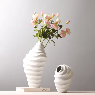 Rustic Vase Ceramic Irregular Stripes Askew Flower Arrangement Decor Home Living Room Decoration Rustic Crafts Vase