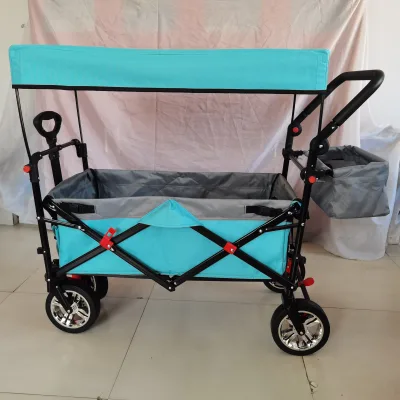 Heavy Duty Outdoor Foldable Garden Cart with Removable Canopy Adjustable Handle Collapsible Mesh Structure OEM Customizable