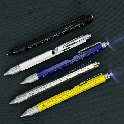 Versatile Multifunctional Tool Pen With Light Bottle Opener Touchscreen Pen Horizontal Ruler Metal Ballpoint Pen Nine in One