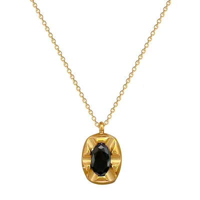 French Gold Color Titanium Steel Boho Necklace Charms Ad Stone Necklace Elegant Natural Irregular Black Gemstone Necklace