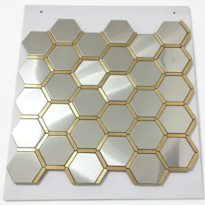 Mixed Hexagon Stainless Steel Metal Mosaic Multi Shape Mirror Gold Wall Tile for Villa & Club Decoration