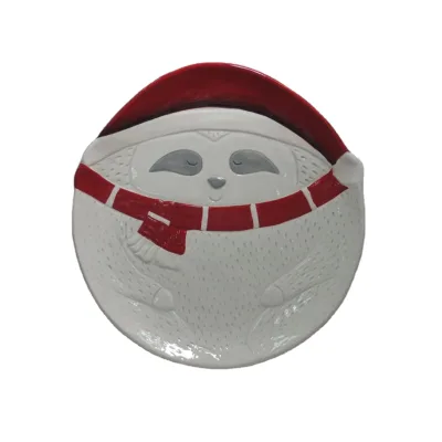 Christmas Sloth Shaped Ceramic Cookie Plate Hand-Painted Dessert/Candy Plate for Kitchen Parties