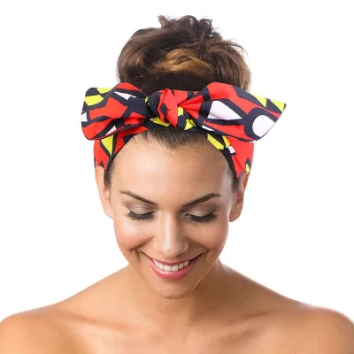 HZO-19021 African Printed Knotted Hair Band Satin Lined Bow Headband Popular Headscarf