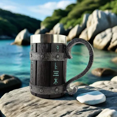 New Cross-border Viking Pirate Stainless Steel Barrel Mug Nordic Viking-inspired 500ml Large-capacity Beer Glass Draft Beer Cup