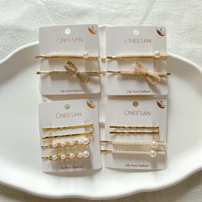 Korean Hairpins Girls Geometric Hair Clips Various Styles Pearl Hairpin Set