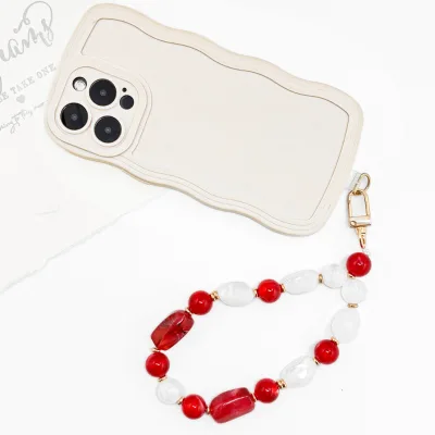 Two Tone Resin Beaded Lanyard Phone Strap Gold Tone Clasps Fashionable Adjustable Cell Phone Case Customizable Color Logo Easy