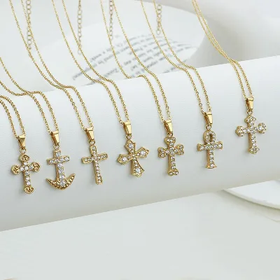 Zircon Cross Pendant Necklace for Women Religious Jewelry God Lords Prayer Gold Cross Necklaces for Women Valentines Day Gifts