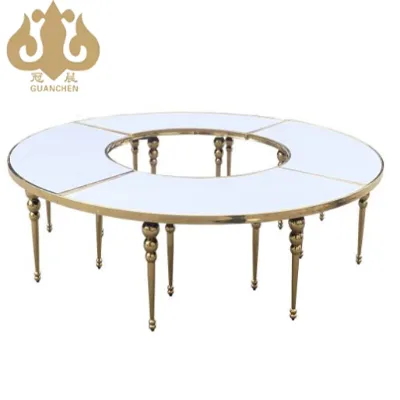 Hotel Furniture Dining Tables Black and White S-shaped Round Golden Stainless Steel Frame Wedding Table