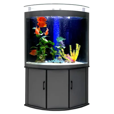 Aquarium with Water Pumps 2026 Corner Sector Aquarium Bottom Filtration LED Light Glass Bar Living Room