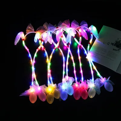 Cute Rabbit Ears Headband Plush Led Light Glowing Moving Ear Hairband Move Airbag Magnet Hat Plush