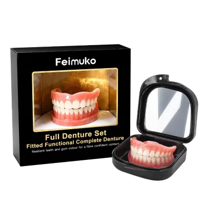 Natural Full False Teeth Kit Functional Complete Dentures Comfort Wear Cosmetic Denture Set with Mirror Storage Box