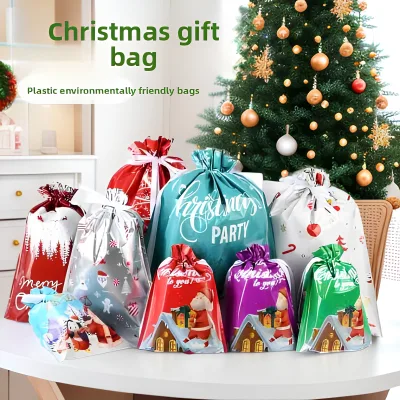Wholesale Multi-size PE Drawstring Candy Gift Bag Christmas Decoration Birthday Party Plastic Packaging Pouch