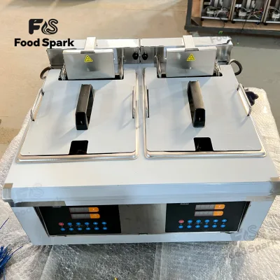Hot Sale 14L+14L Desktop Automatic Lifting Deep Fryer Stainless Steel Commercial Electric Fryer With Preset Menu