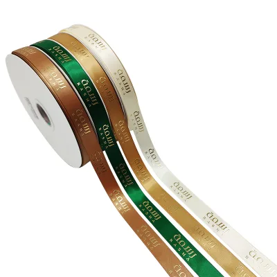 Custom Brand Name Colorful Laser Gold Foil Printed Floral Packing Stain Ribbon for Wedding Decoration Gift Wrapping Flower