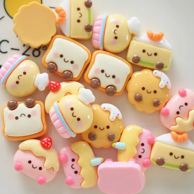 Wholesale Cute Cartoon Food Glossy Resin Charms Glossy Bread Cake Dessert Mini Resin Cabochons DIY Hand Craft Supplies Ornament
