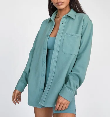 Winter Women's Oversize Button Down Shirt Long Sleeve Warm Thick Fleece Shirt Casual Blouse With Pocket