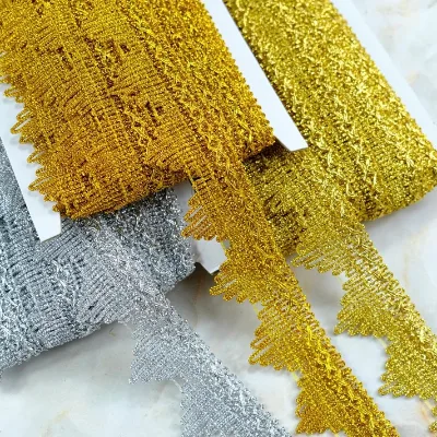 Wholesale Gold Thread Lace Trims Ribbon Webbing 4cm Riangle Sewing Silver Trim for Garment