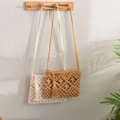 Tassel Handheld Straw Woven Bag Vintage Handheld Woven Bag Summer Beach Bag