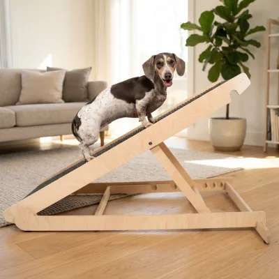 Portable Handheld Folding Wooden Dog Ramp Ladder with Travel Feature for Pet Climbing and Slanted Design Camping