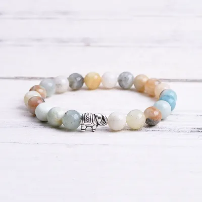 8mm Round Natural Stone Yoga Crystal Bracelet Amazonite Stone Crystal Bracelet Elephant Accessories Bracelet