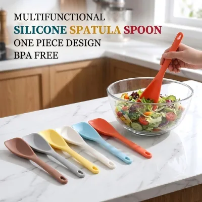 One Piece Design Solid Silicone Cooking Mixing Spoon BPA Free Non Stick Salad Spatula Spoon