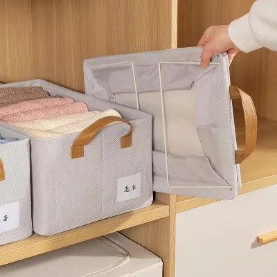 New Double Layers Cotton Fabric Collapsible Storage Box Basket Washable Foldable Home Storage Containers for Underwear Clothes