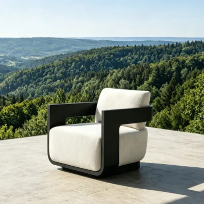 Modern Black Aluminum Swivel Outdoor Lounge Chair with Waterproof Cushion Comfortable Design for School & Hotel Use