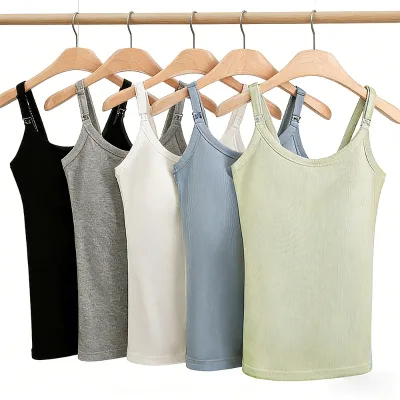 92% Viscose 8% Spandex Pregnant Woman Camisole Built in Bra Daily and Sleeping Casual Maternity Tank Top