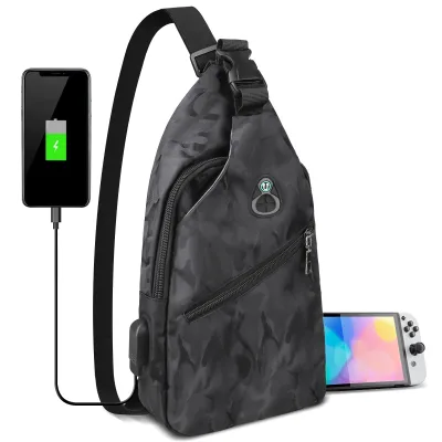 Custom Casual Sling Crossbody Bag Portable Waterproof Travel Camouflage Chest Bag with USB Charging for Game Console Storage