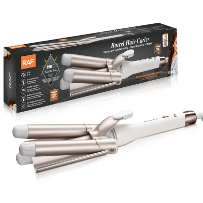 Barrel Hair Curler 60W Triple Barrel Hair Waver with PTC Fast Heating 5 Temperature Settings 360 Degree Swivel Cord