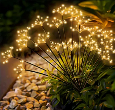 Waterproof Solar Lights Outdoor Lawn Ground Plug Stake Twinkling Warm White Solar Powered Festival Decoration LED Fireworks