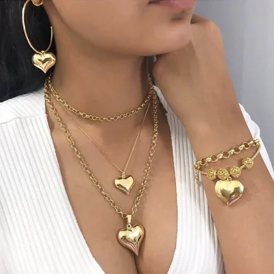 Fashion Ladies Layered Jewelry Set Party Ornaments Fine Jewelry Multilayer Heart Necklace