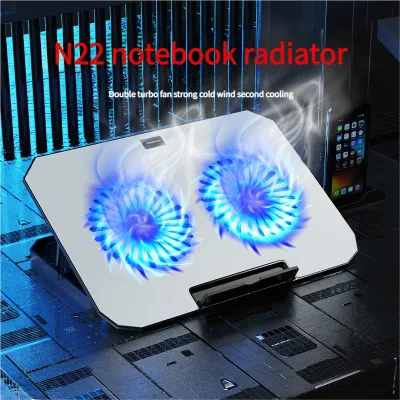 N22 New Double Fans Gaming Laptop Cooler Pad Silencio All Laptop Sizes Air-Cooled Plastic USB Powered Private Mold Stock Ready