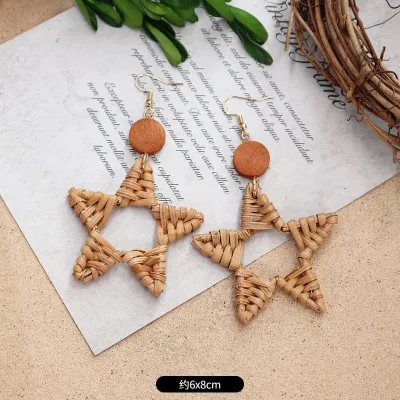 Hot Bohemian Rattan Handmade Straw Earrings Geometric Dangle Earrings for Women Girls