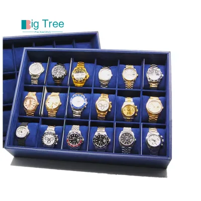 Wholesale Blue Black Microfiber Leather Watch Display Tray Storage Box Case Watch Tray Organizer for Storage