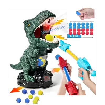 New Dinosaur Shooting Games with 2 Pump Guns & 24 Foam Bullets Plastic Toys for Kids with Mist Spray Sound & Number Counting