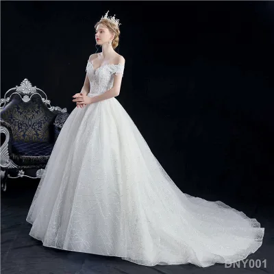 Temperament Simple Corsage Edge Beaded Luxury Style Bead off Shoulder Wedding Gowns Bridal Dress