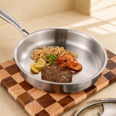 410 Stainless Steel Nonstick Frying Pan Coated Interior Flat Bottom Skillet for Electric Ceramic Gas and Induction Stoves