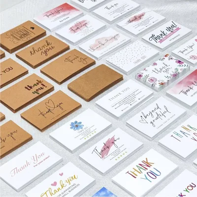 Wholesale 20pcs/Pack Thank You Greeting Cards Multi-Pattern Handwritten Paper Note Card Business Packaging Custom Logo Available