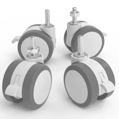 Lockable Stem Medical Caster Wheels Set of 4, Threaded Swivel Caster 3 Inch Casters Replacement for Medical Desk & Mobile Desk