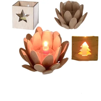 Wooden Lotus Petal Shaped Candle Holder Home Decoration Ornament Aromatherapy Candle Stand
