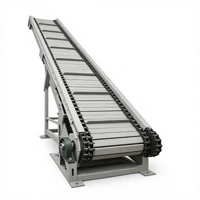 Inclined Industrial Chain Plate Conveyor Baffles High Temperature Resistant 220V 30KG/m Capacity