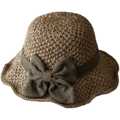 Womens Adult Summer Machine Embroidery Straw Hat Cross-Border Shopping All-Match Foldable Wide Brim Sun-Protection Casual