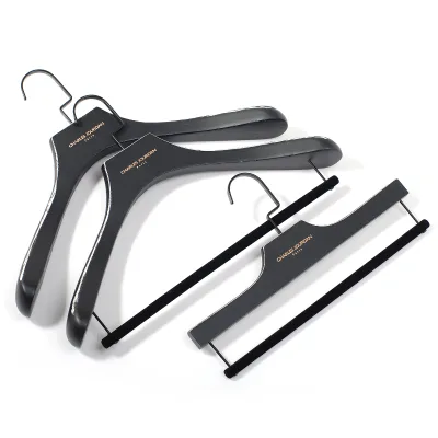 Custom Luxury Brand Black Worn Effect Wide Shoulder Wooden Coat Suit Hanger with Square Hook